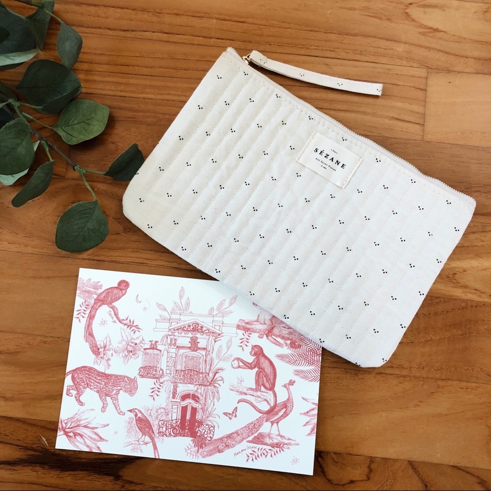 Sézane quilted cotton pouch bag & printed postcard